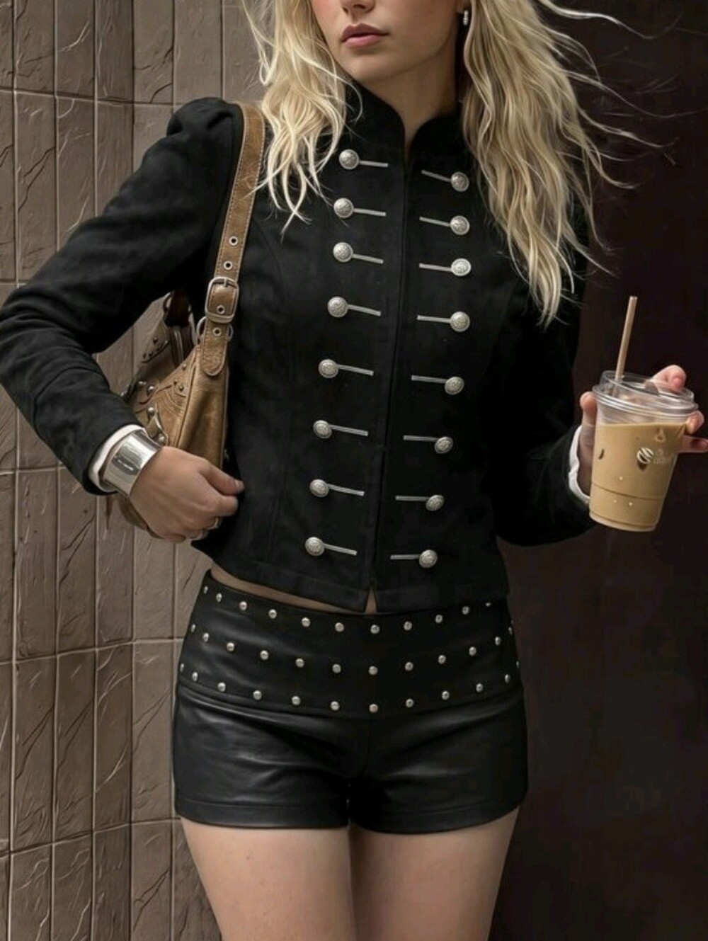 Women's Black Casual Party Knight Jacket With High Stand Collar, Long Sleeve - Picture 4 of 6